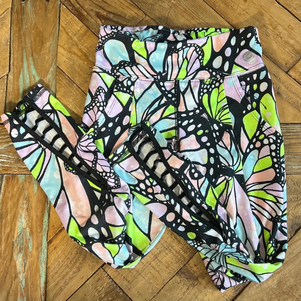 Justice Girls Active Leggings Youth Size M (10) Butterfly Print Colorful‎